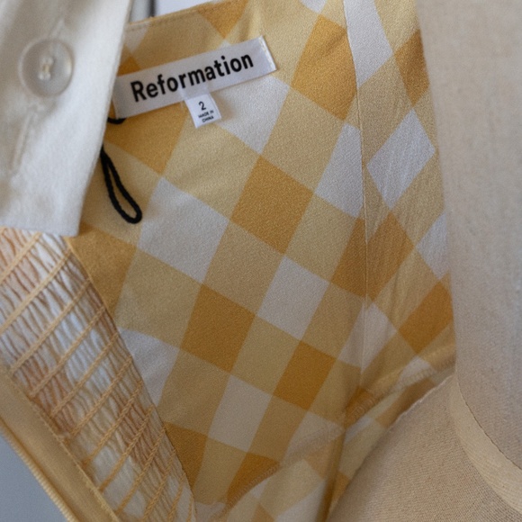 Reformation Yellow Plaid A-Line Midi Dress Sleeveless Scoop Neck Summer Dress 2 - Picture 6 of 7